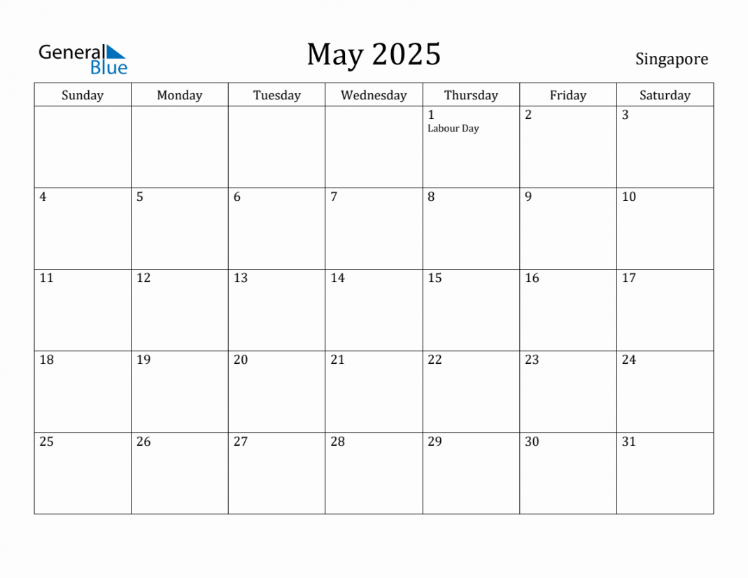 May  Monthly Calendar with Singapore Holidays