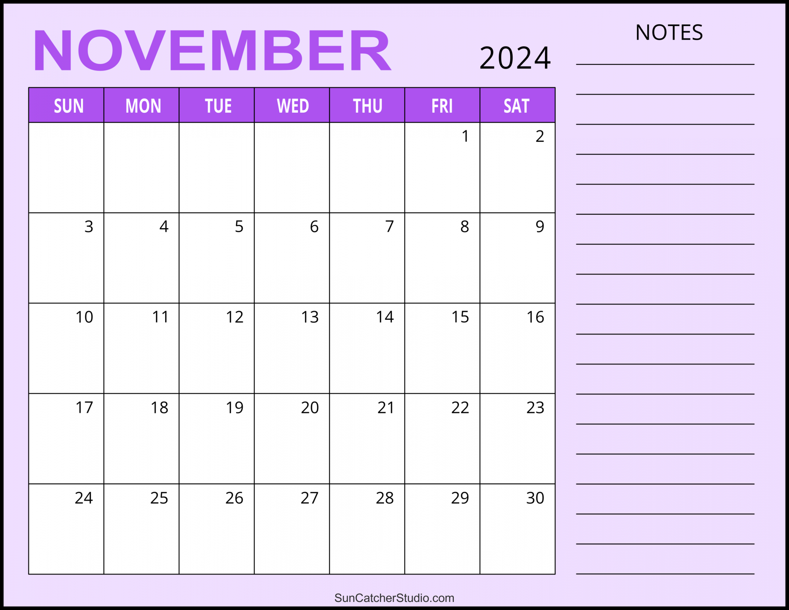 November  Calendar (Free Printable) – DIY Projects, Patterns