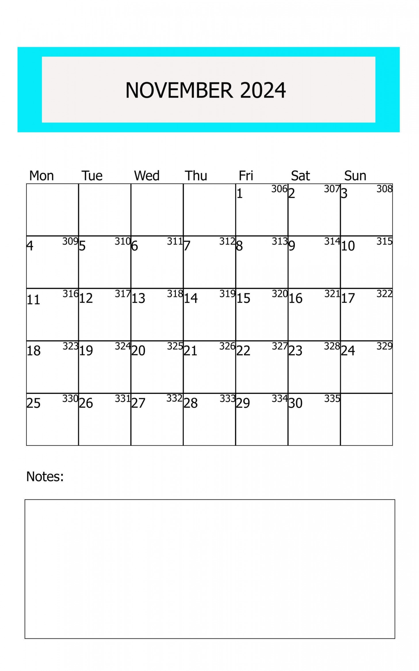 November  Calendar Printable, Horizontal/vertical Calendar