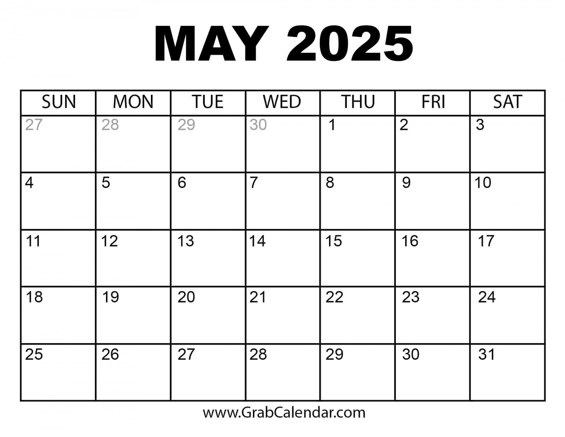 Printable may calendar