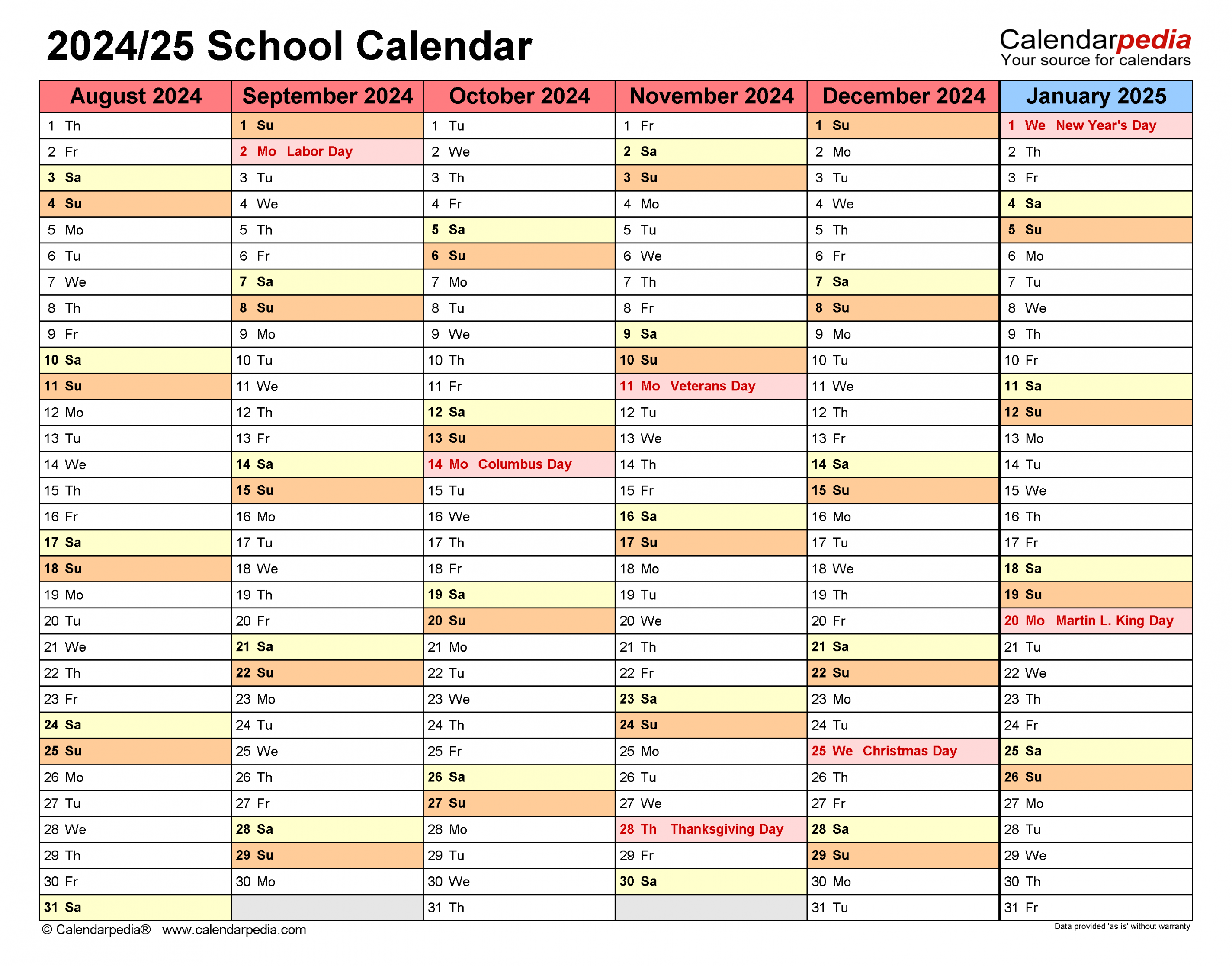 School calendars / free printable pdf templates