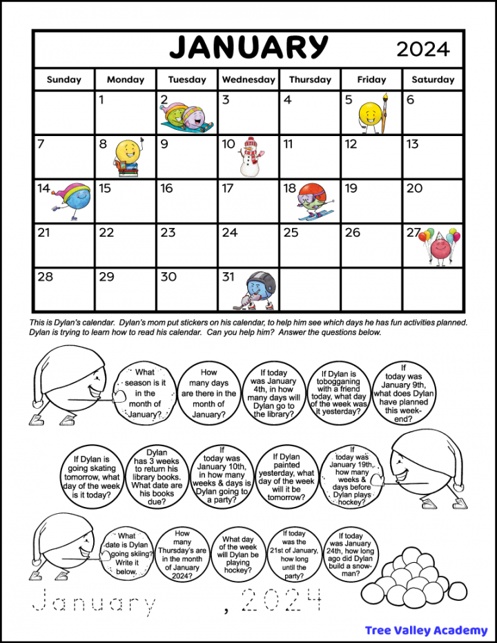 St & nd grade calendar math worksheets tree valley academy