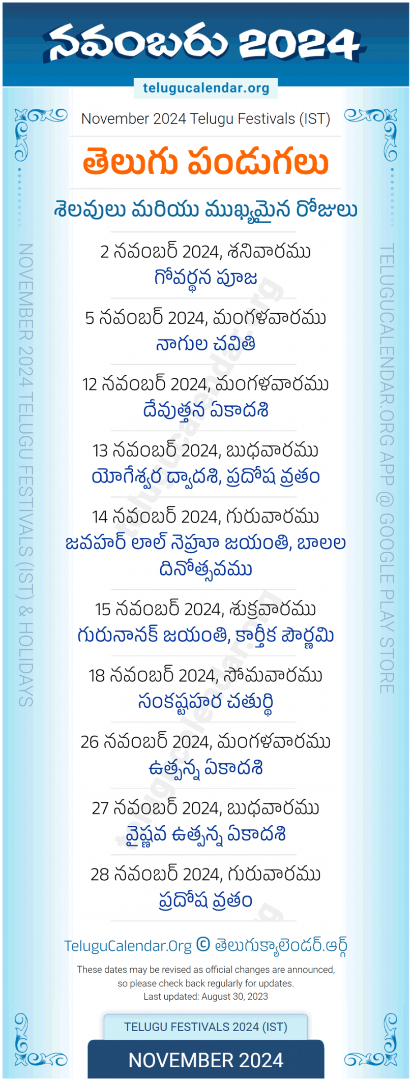 Telugu Festivals  November PDF Download