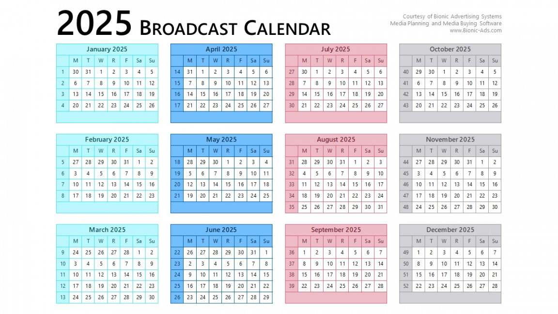 Broadcast Calendar  – Free Downloads – Customizable