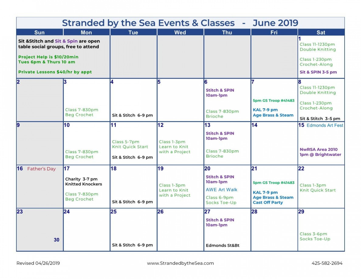 Calendar of Events – June  - Stranded by the Sea