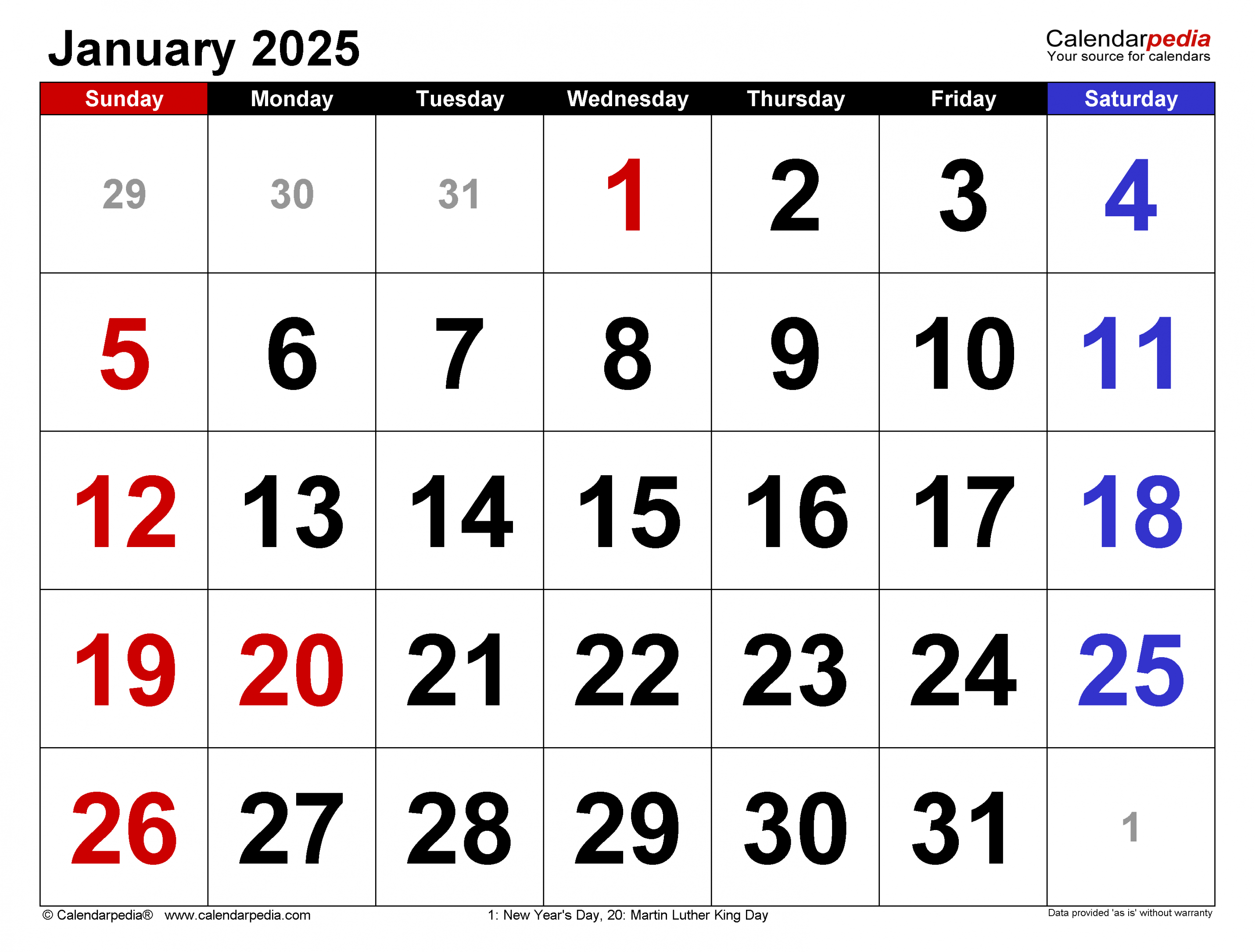 January calendar templates for word, excel and pdf