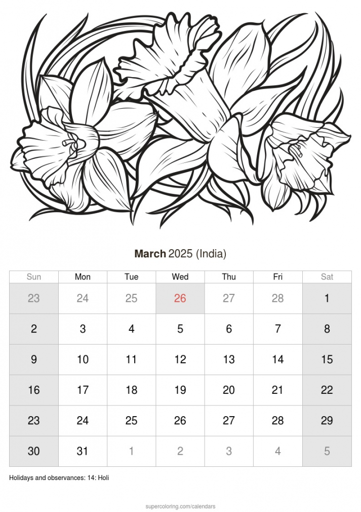 March  calendar - India