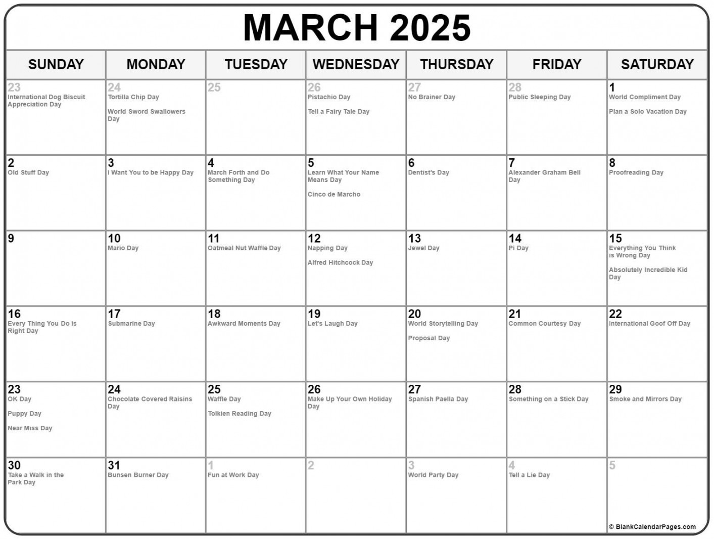 March  with holidays calendar