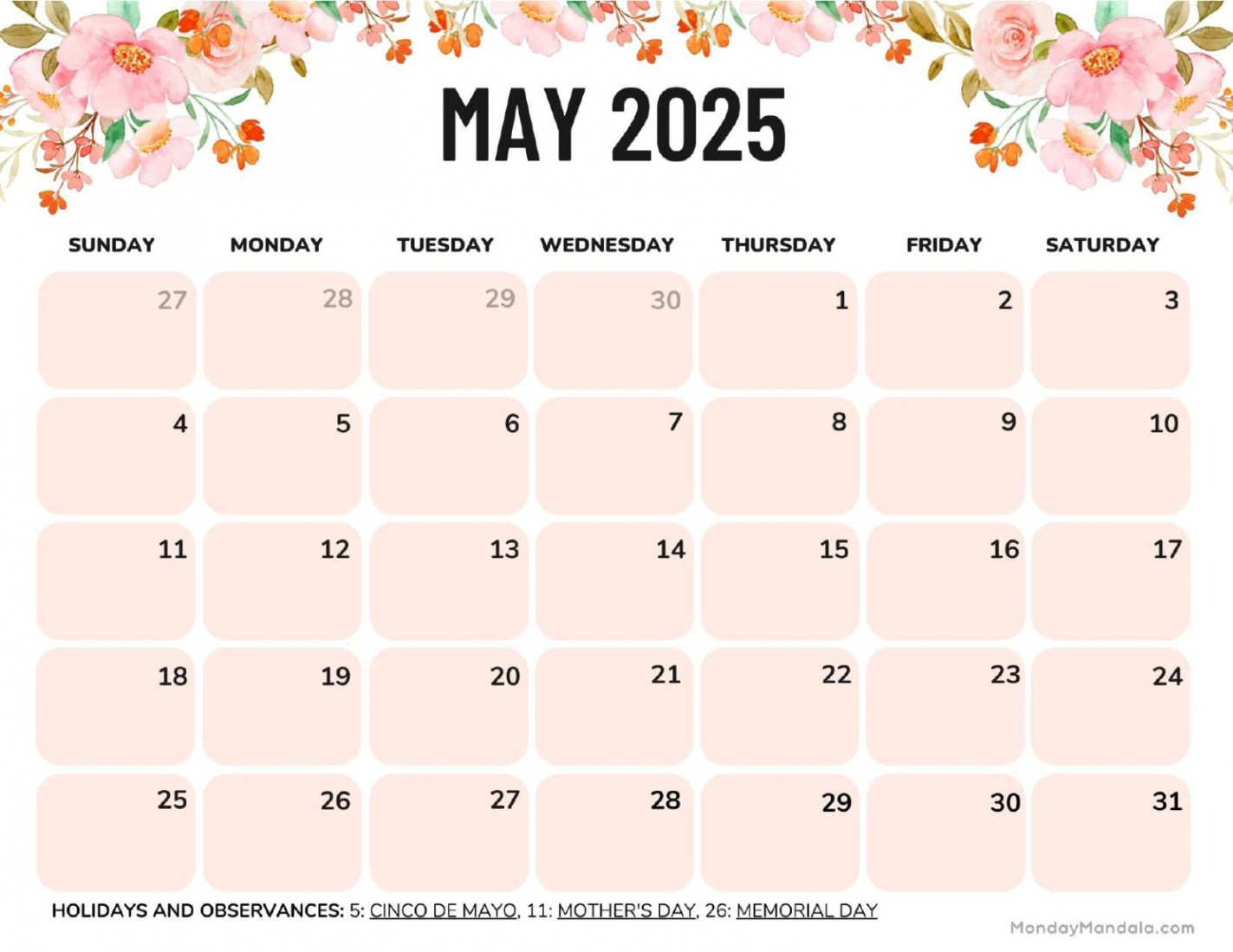 May calendar ( free pdf printables)