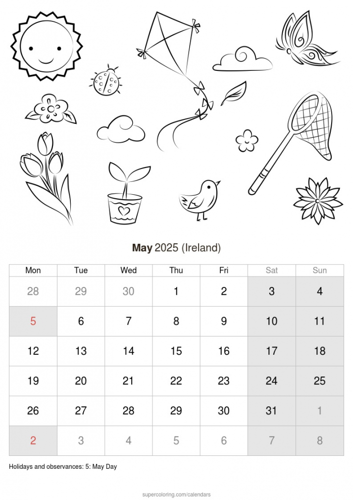 May  calendar - Ireland