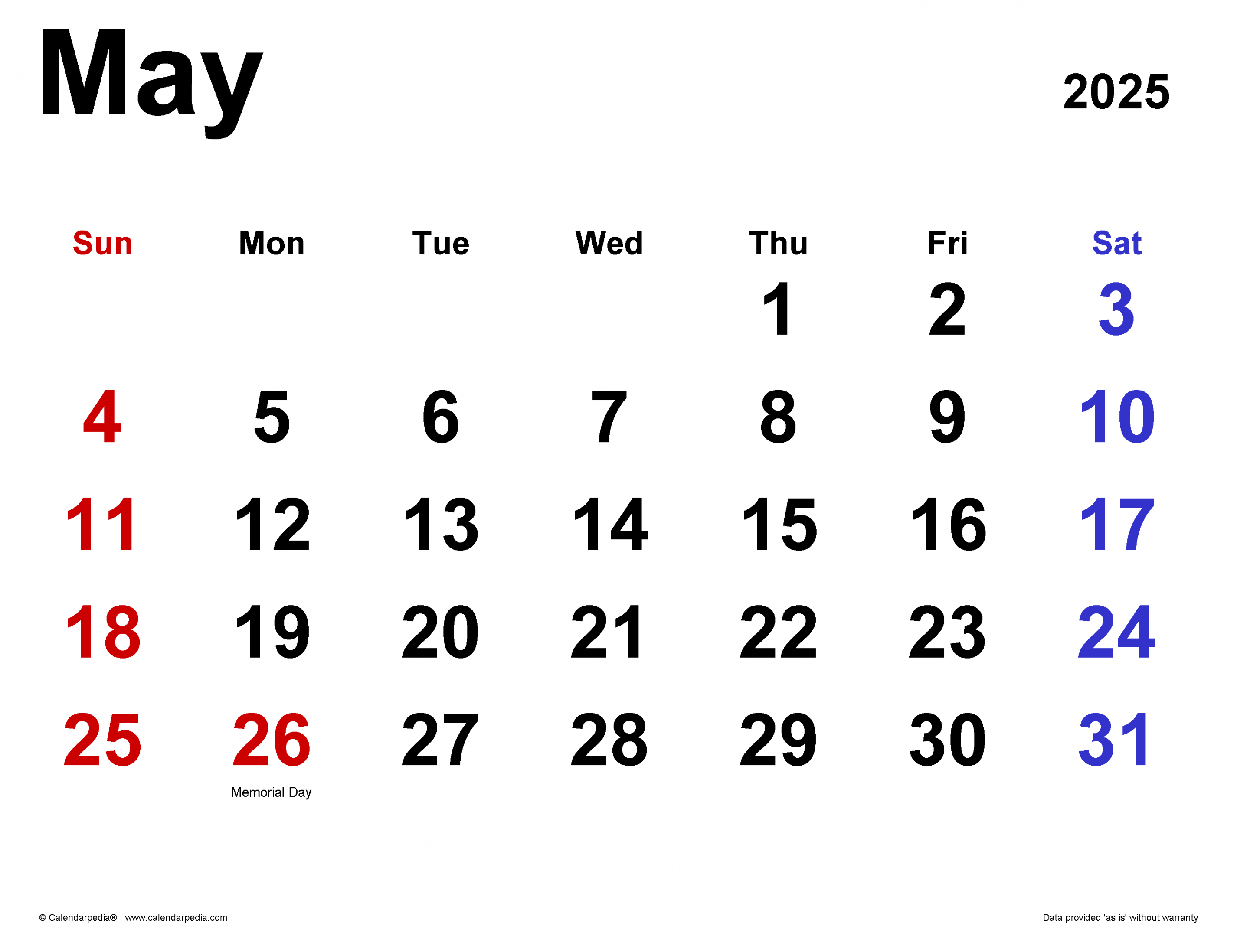 May calendar templates for word, excel and pdf