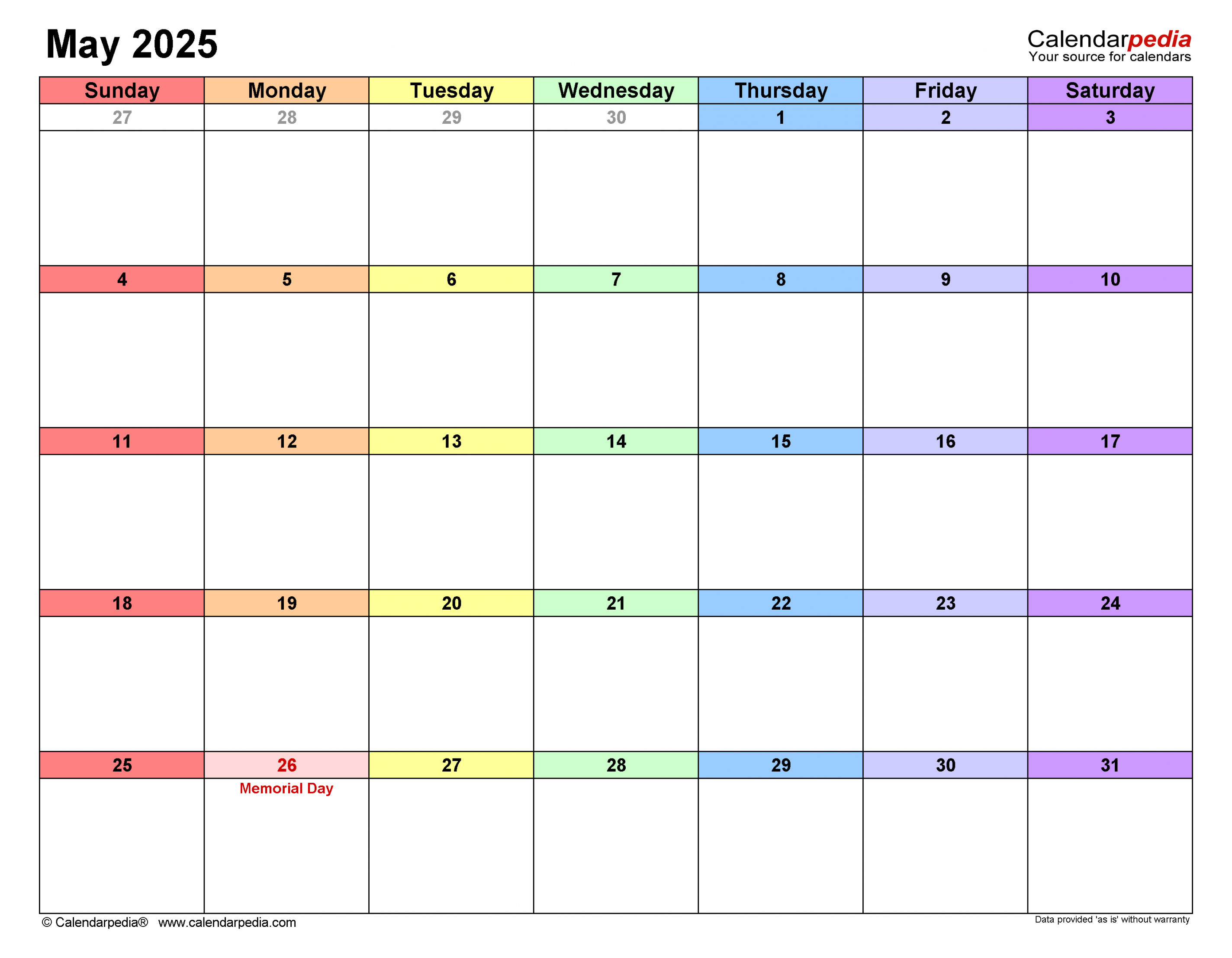 May calendar templates for word, excel and pdf