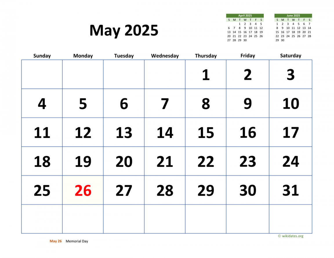 May calendar with extra large dates wikidates