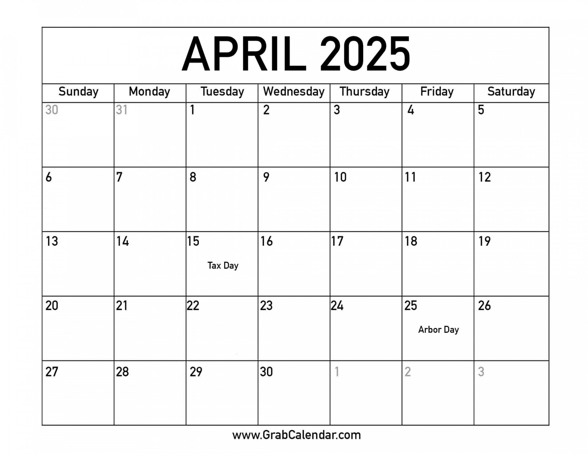 Printable april calendar