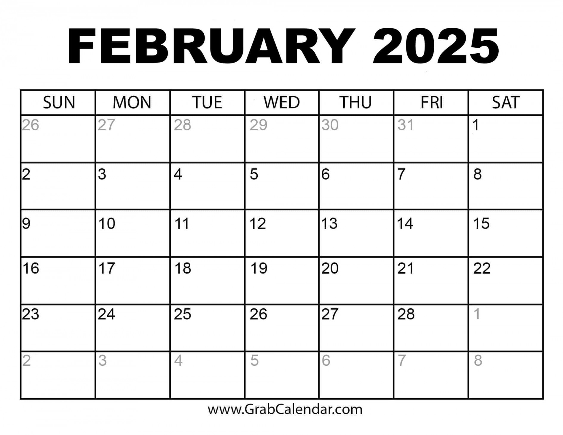 Printable february calendar