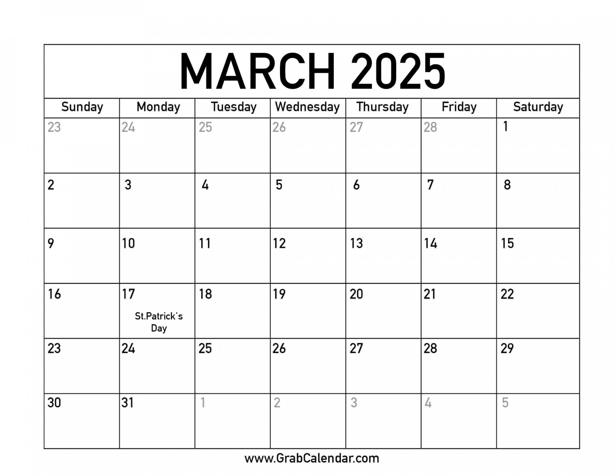 Printable march calendar