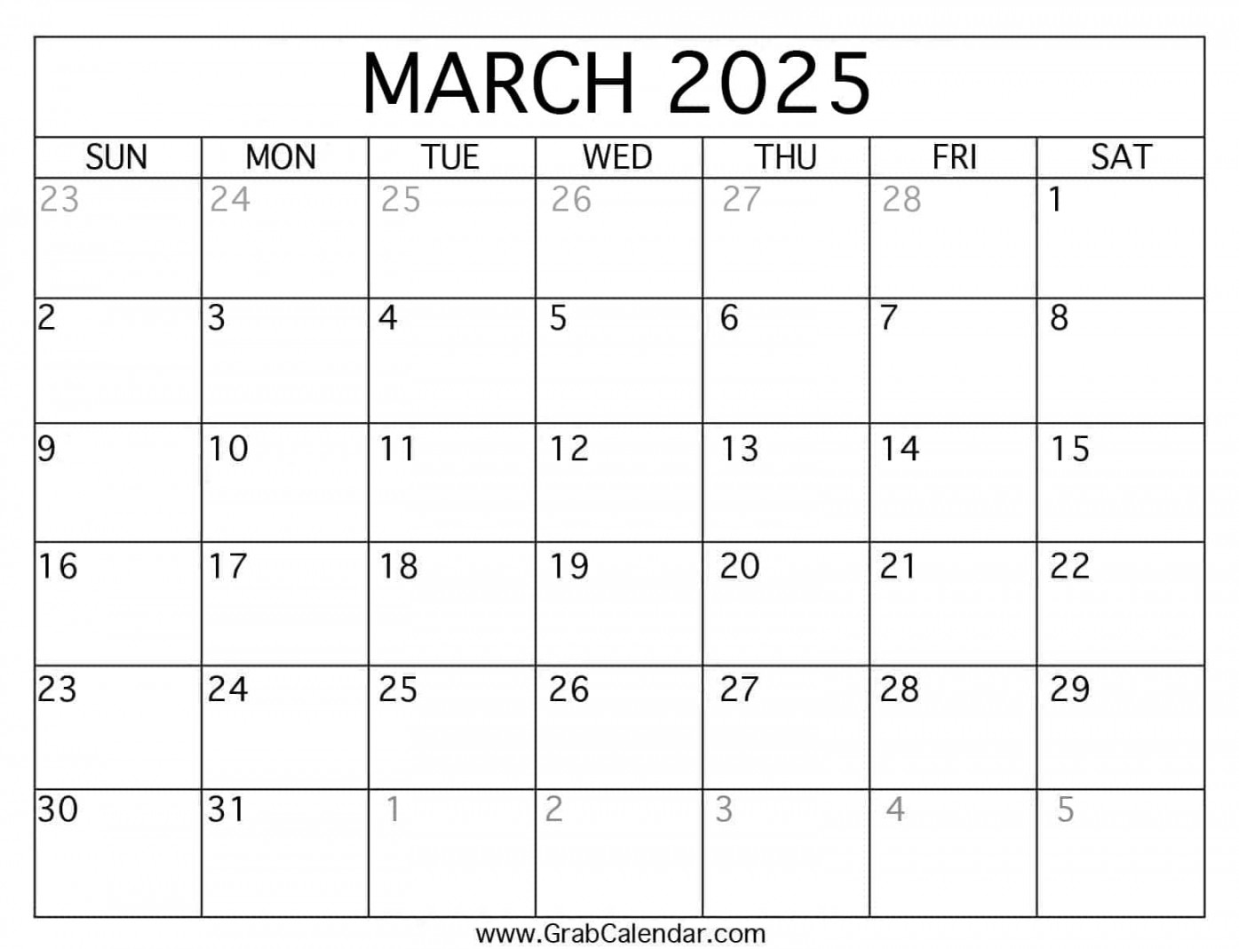 Printable march calendar