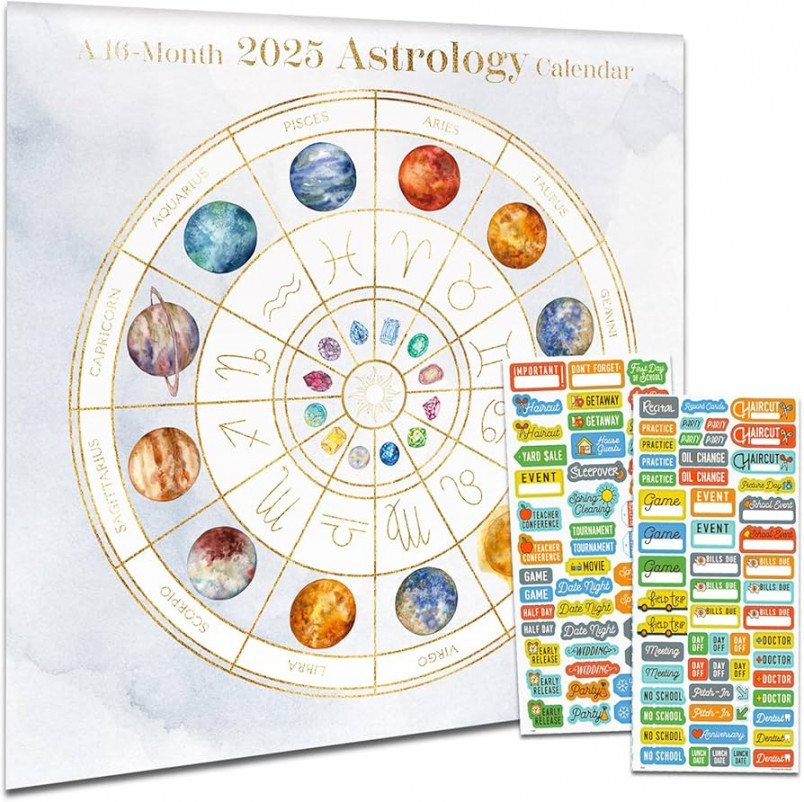 Astrology calendar deluxe astrology wall calendar bundle with over calendar stickers (horoscope gifts, office supplies)