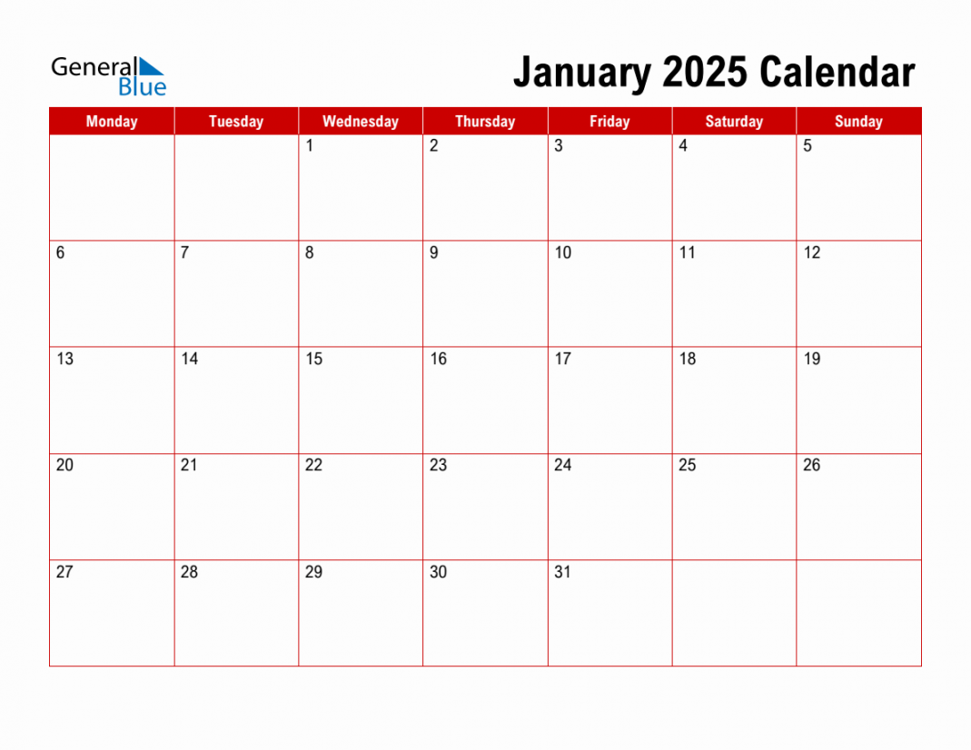 Basic monthly calendar january