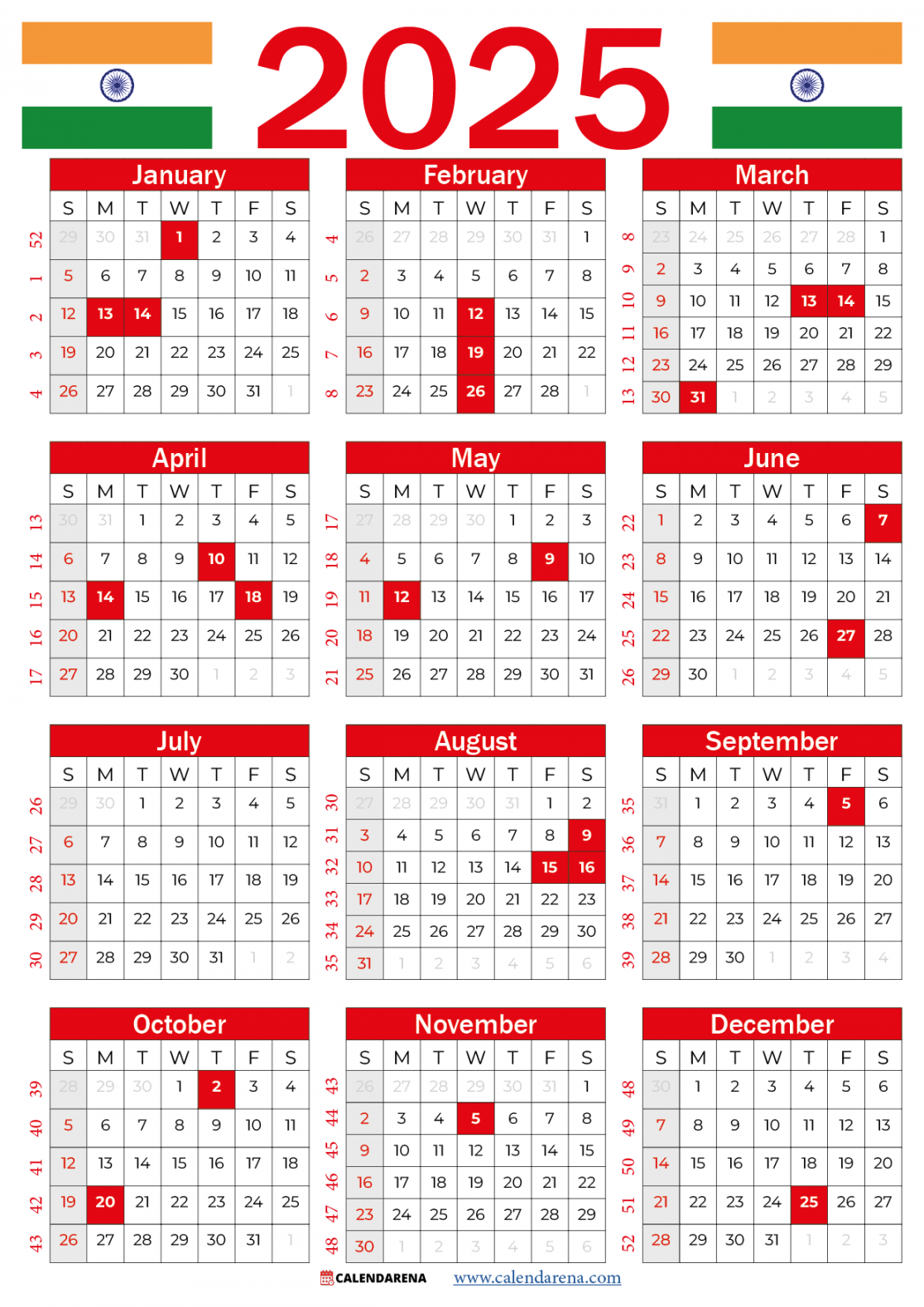 Calendar india with holidays and festivals