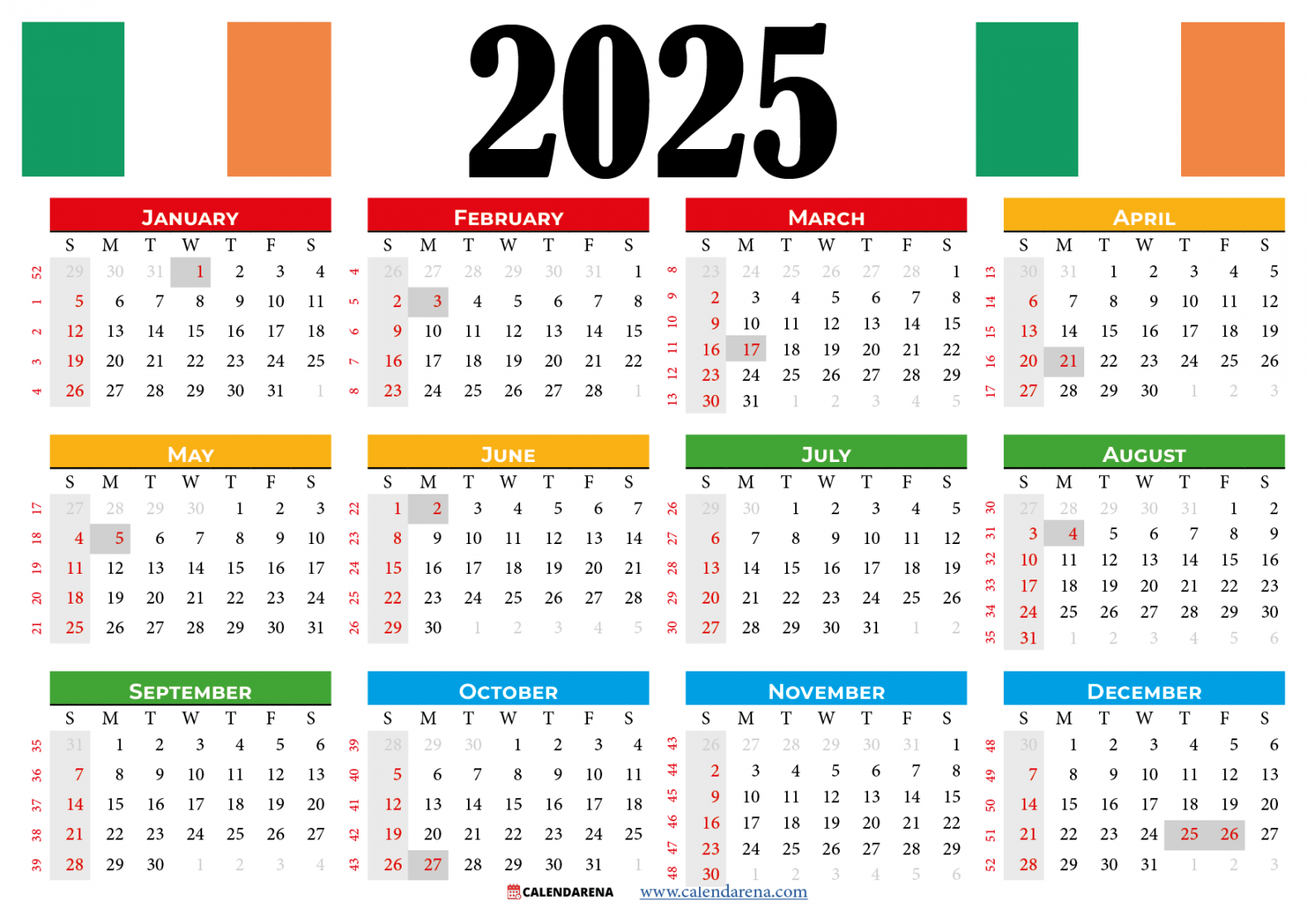 Calendar ireland with holidays