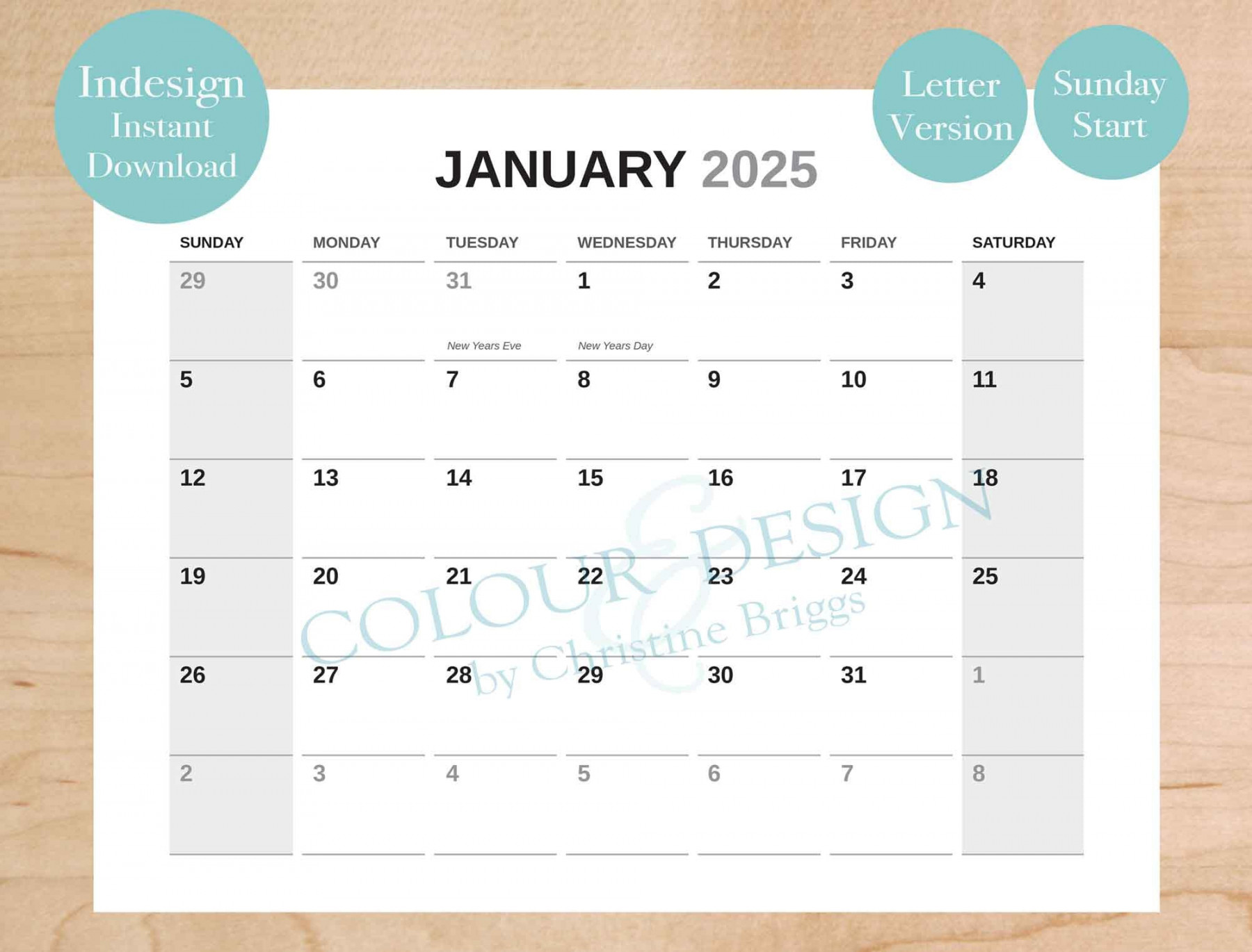 Editable indesign calendar template