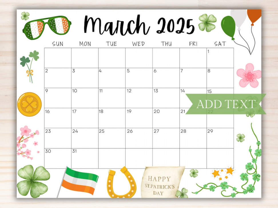 EDITABLE March  Calendar, Printable Calendar , Adorable Happy St  Patricks Day Calendar, Kids Calendar Planner for March Holiday - Etsy Sweden