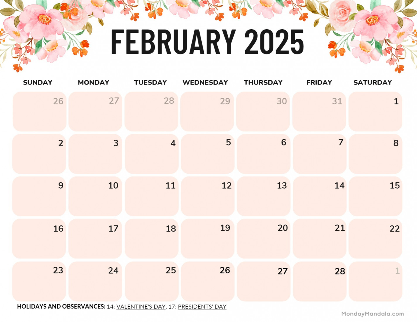 February calendar ( free pdf printables)