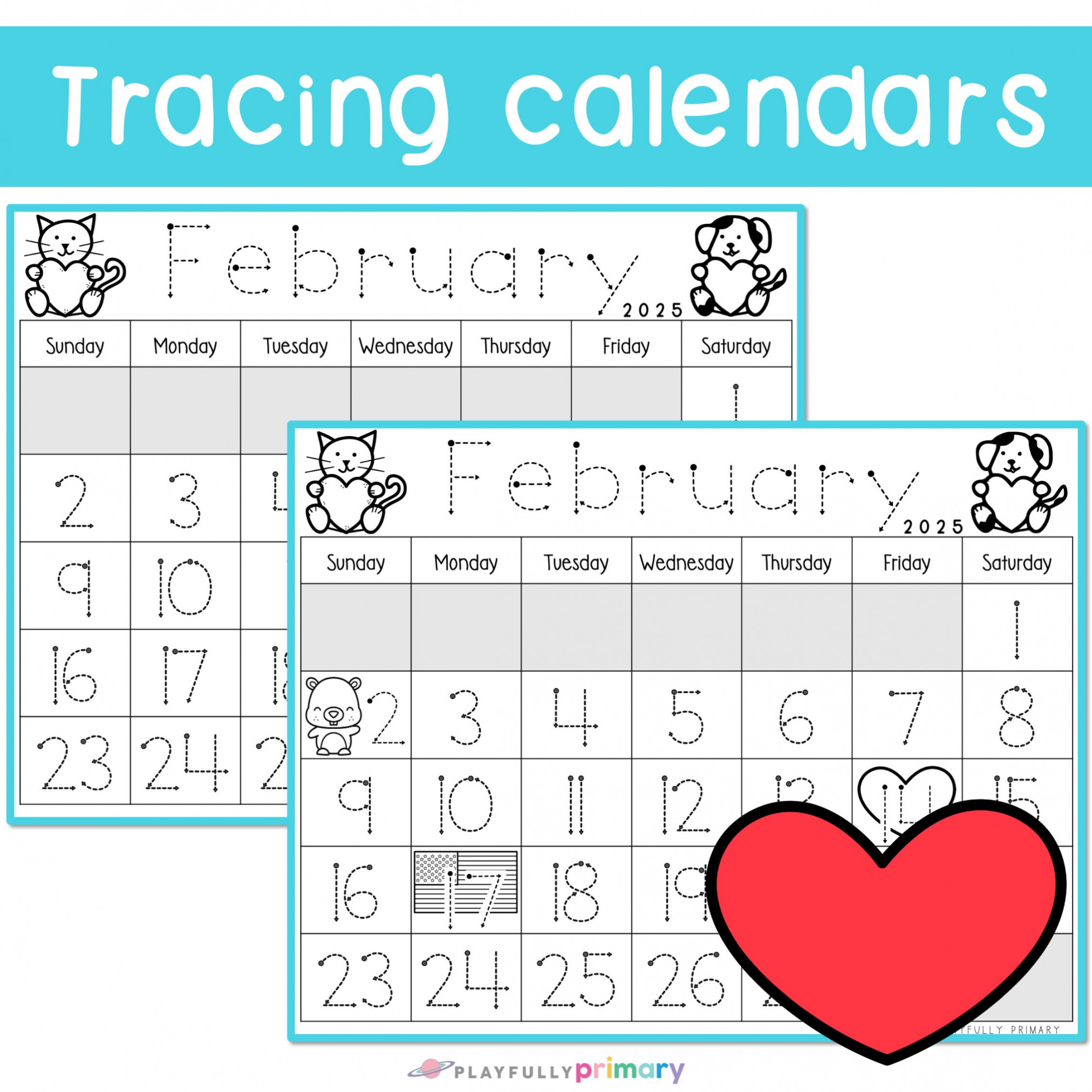 February calendar printable calendar tracing worksheet