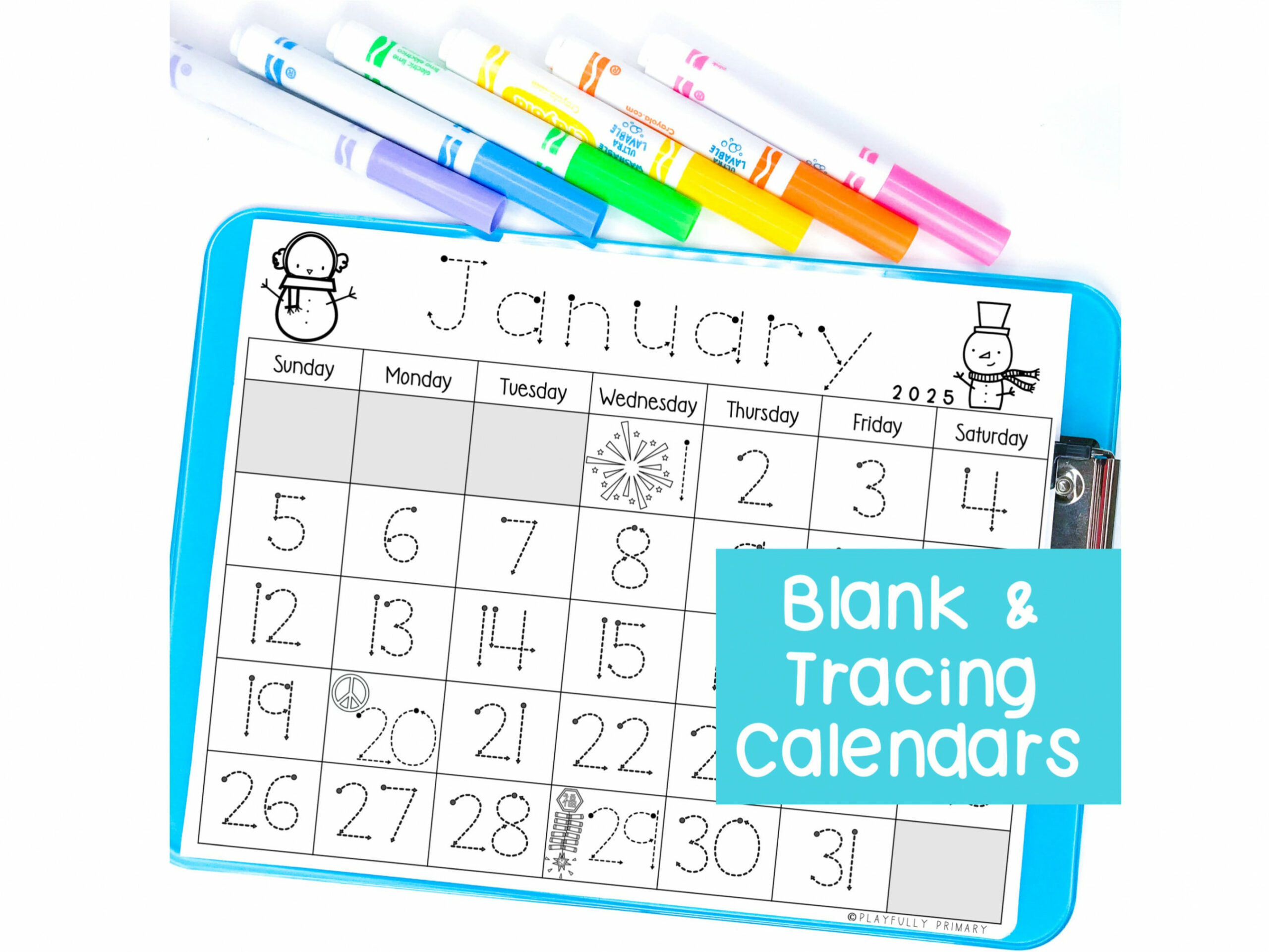 January calendar with holidays template, kids calendar