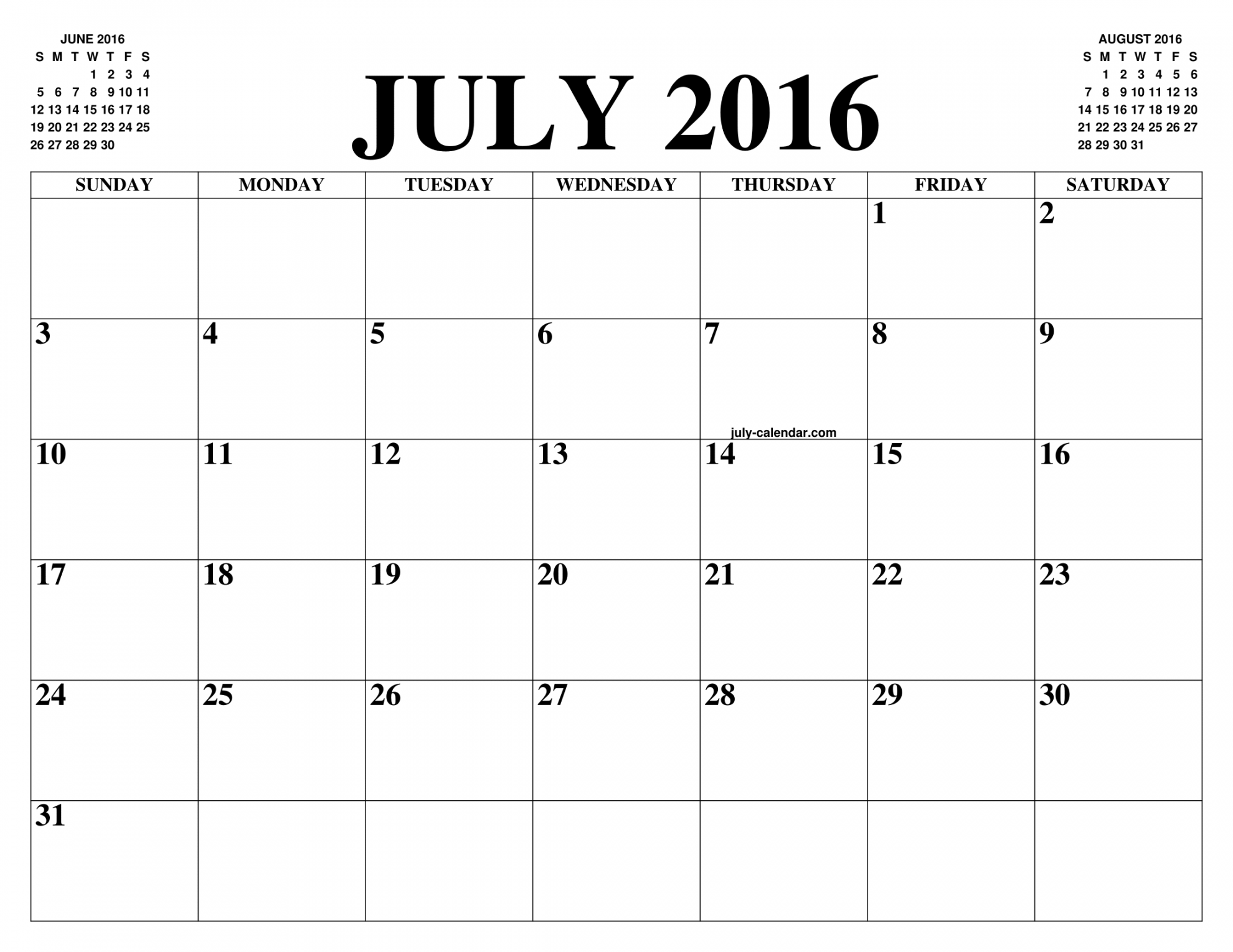 July calendar of the month: free printable july calendar of