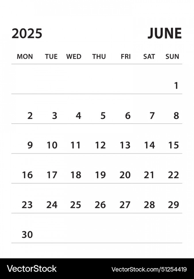 June -calendar  template Royalty Free Vector Image