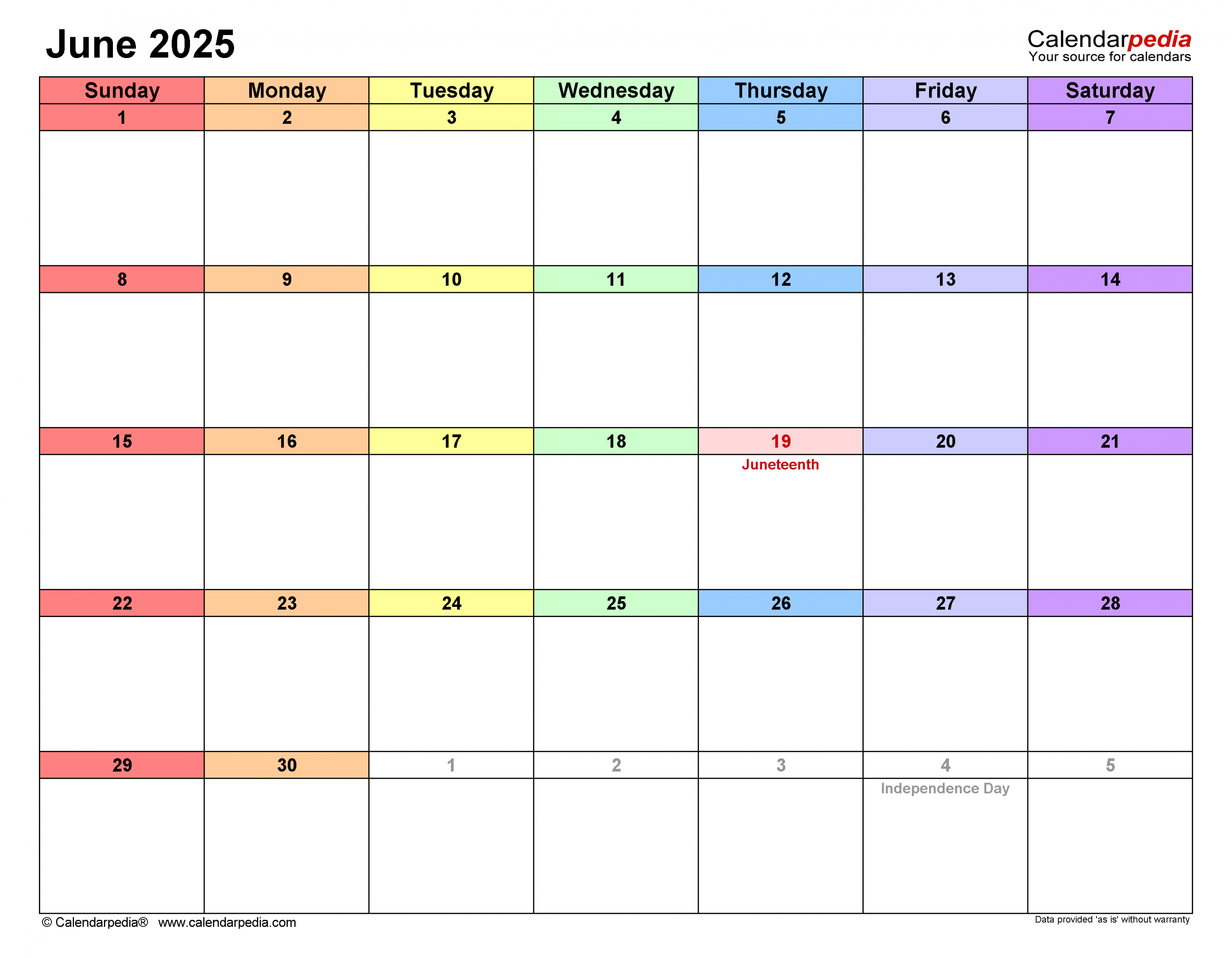 June calendar templates for word, excel and pdf