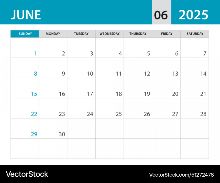 June  template - calendar Royalty Free Vector Image