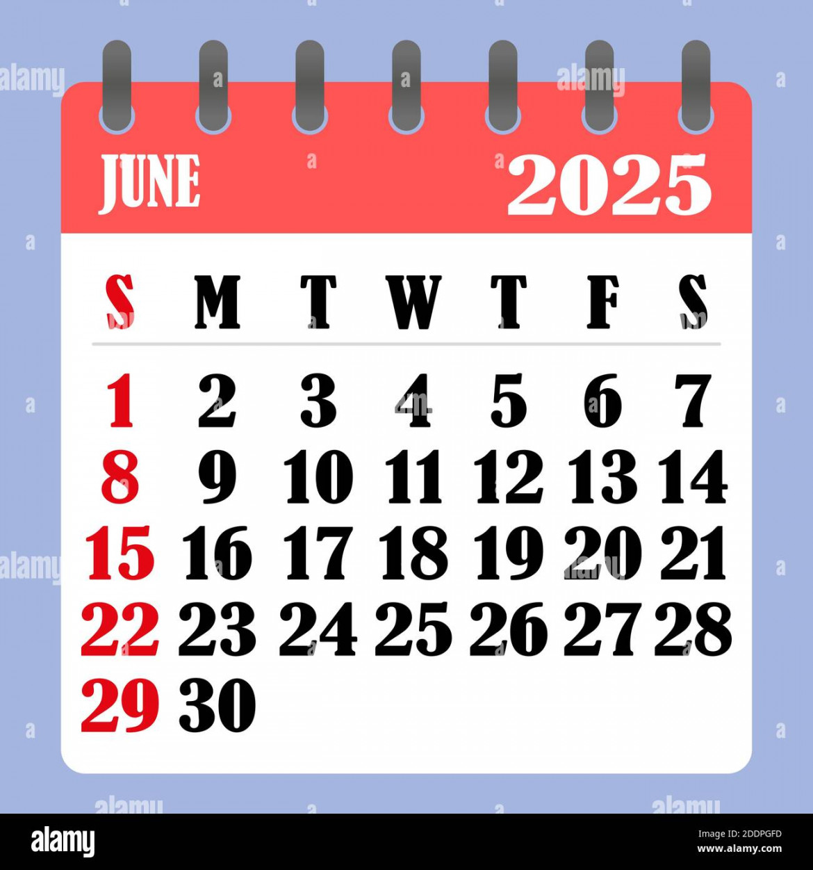 Letter calendar for june . the week begins on sunday