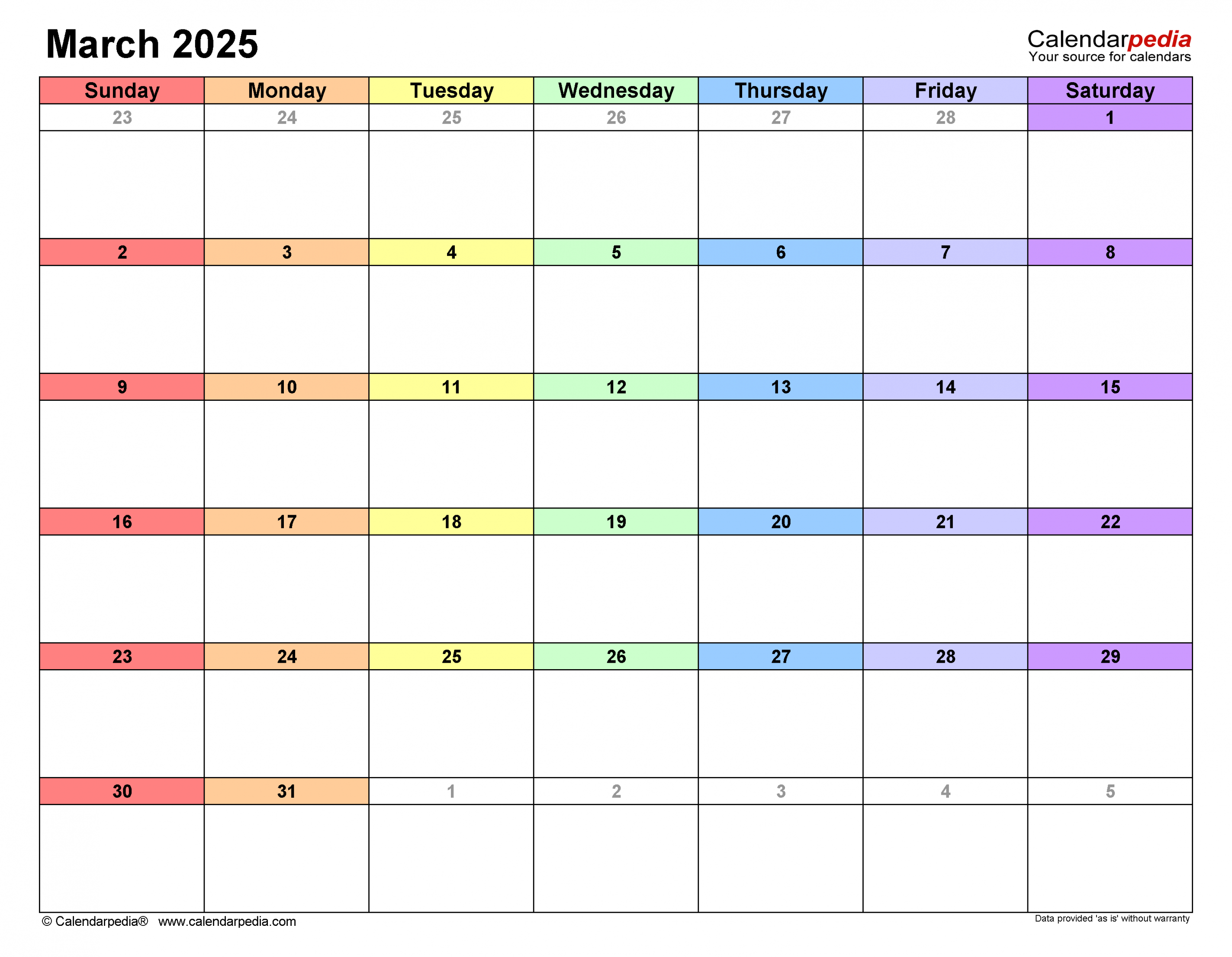 March calendar templates for word, excel and pdf