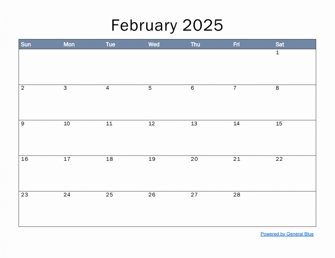 Monthly Calendar Template for February