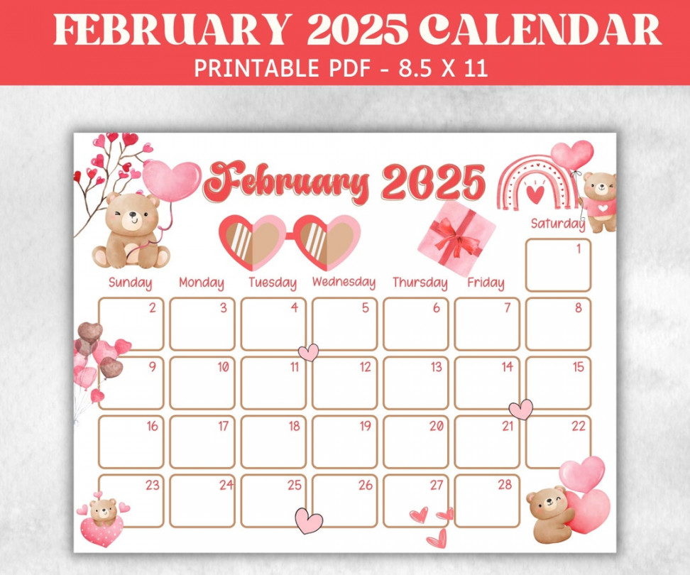 Buy Kids February  Calendar, Printable  Calendar, Homeschool  Preschool Calendar Board, Children Monthly Planner, Valentines Day Calendar