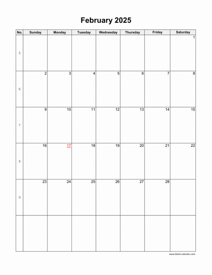 Download February  Blank Calendar (vertical)