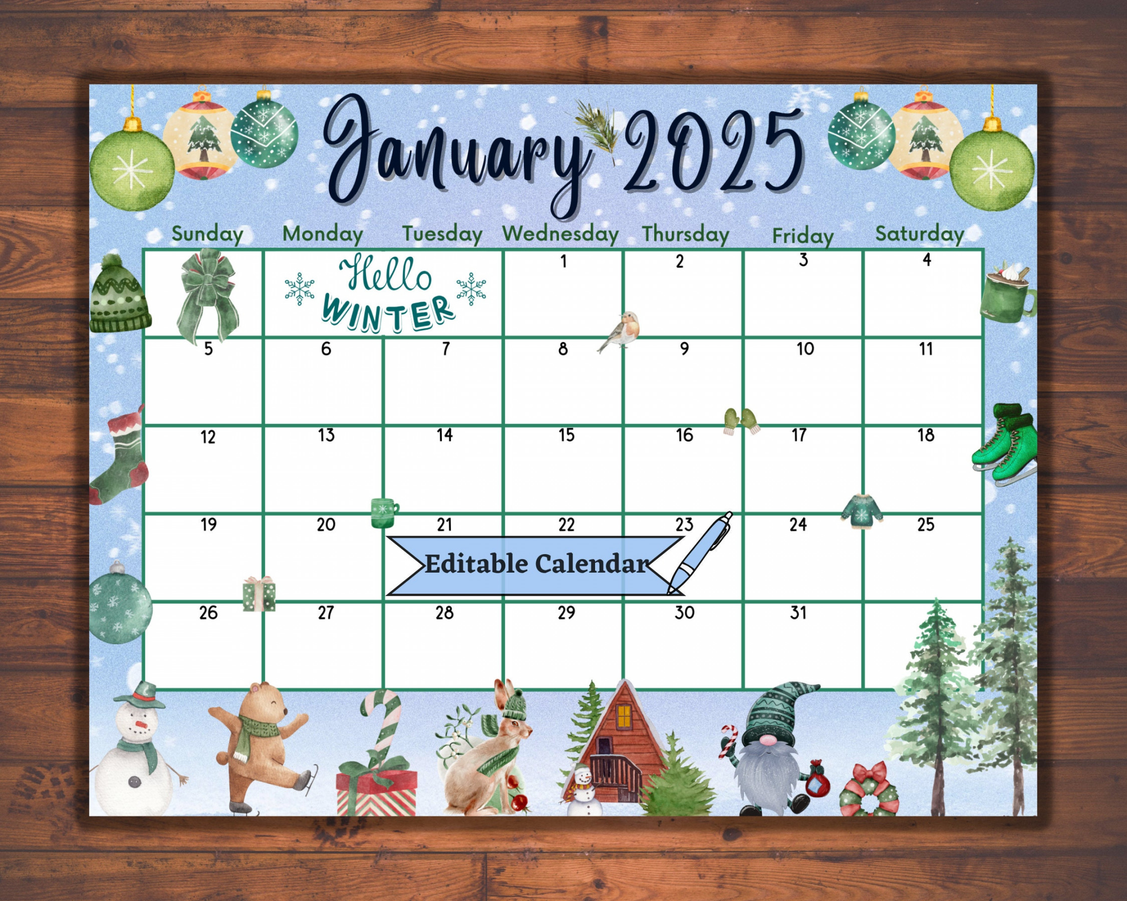 Editable fillable january calendar for happy new year