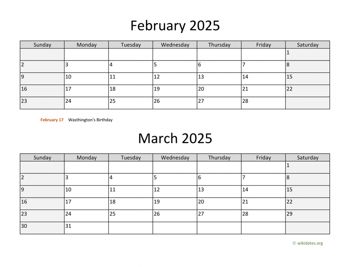 February and March  Calendar  WikiDates