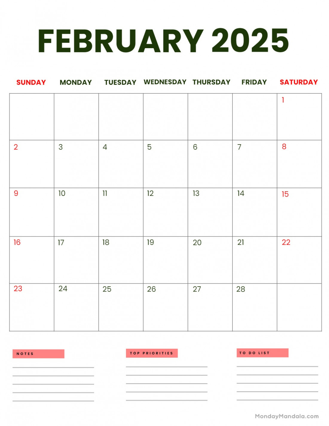 February calendar ( free pdf printables)