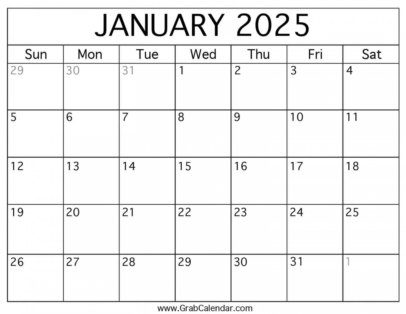 Printable january calendar