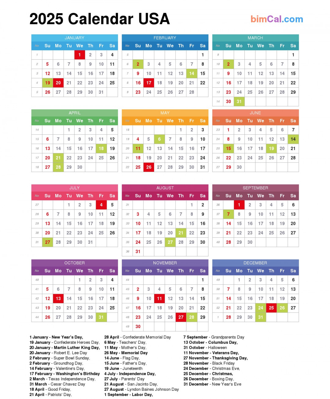 Calendar usa bimcal