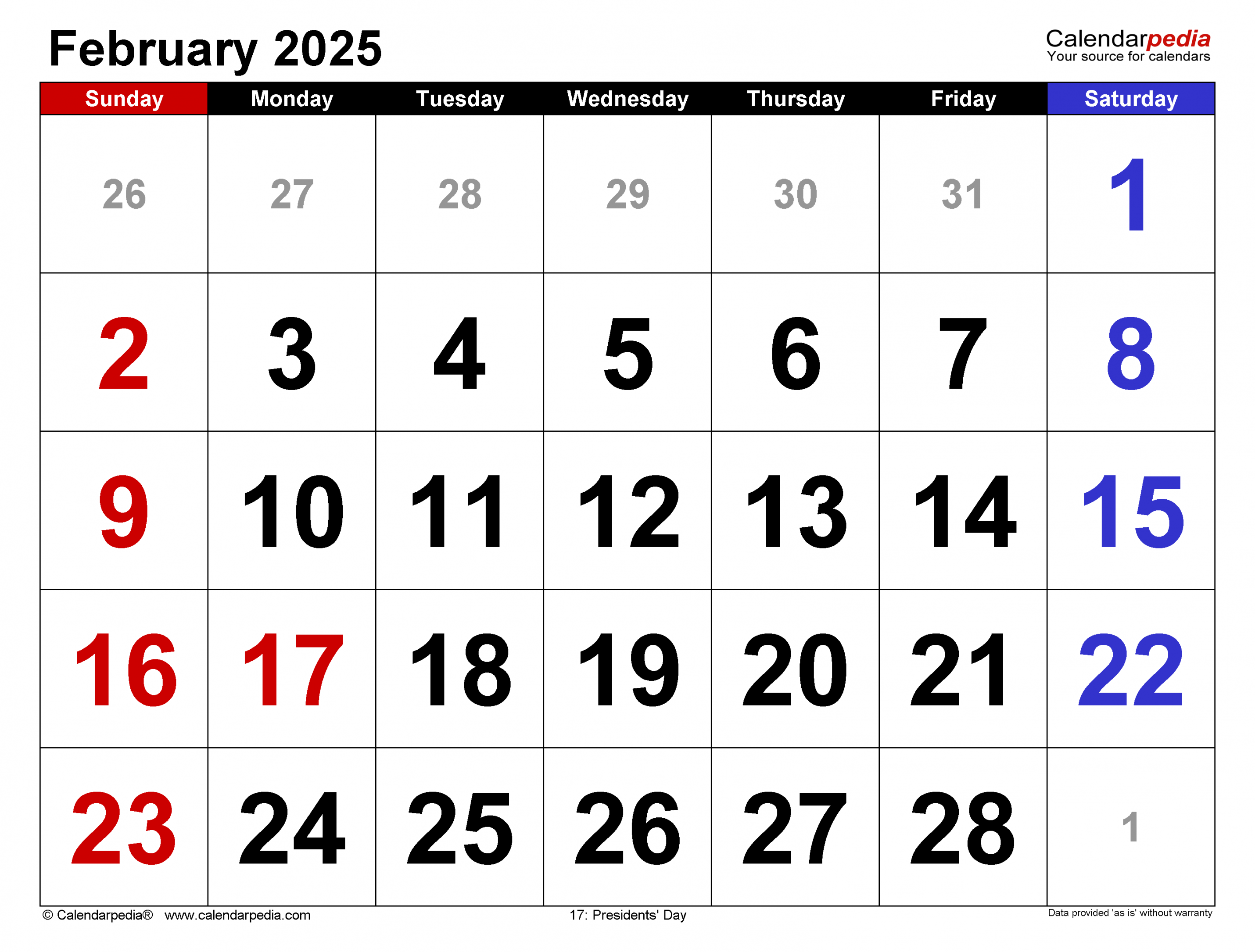 February calendar templates for word, excel and pdf