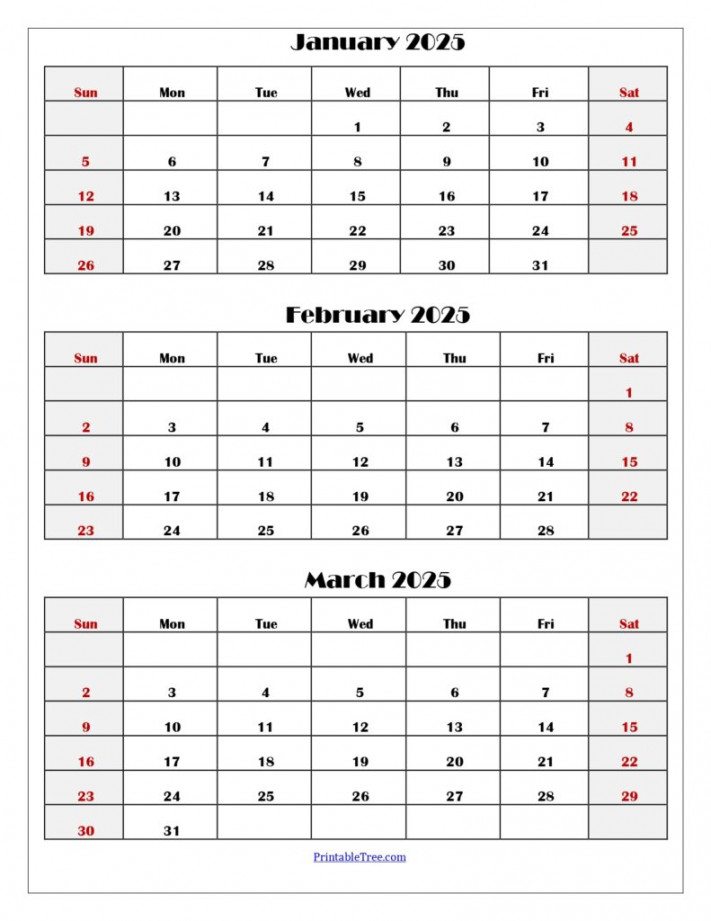 January to march calendar three months calendar