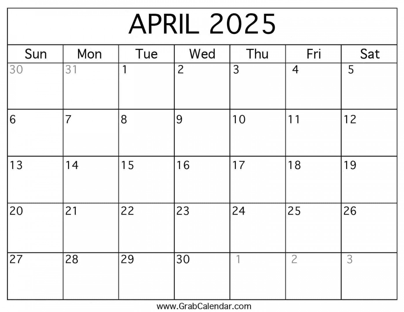 Printable april calendar