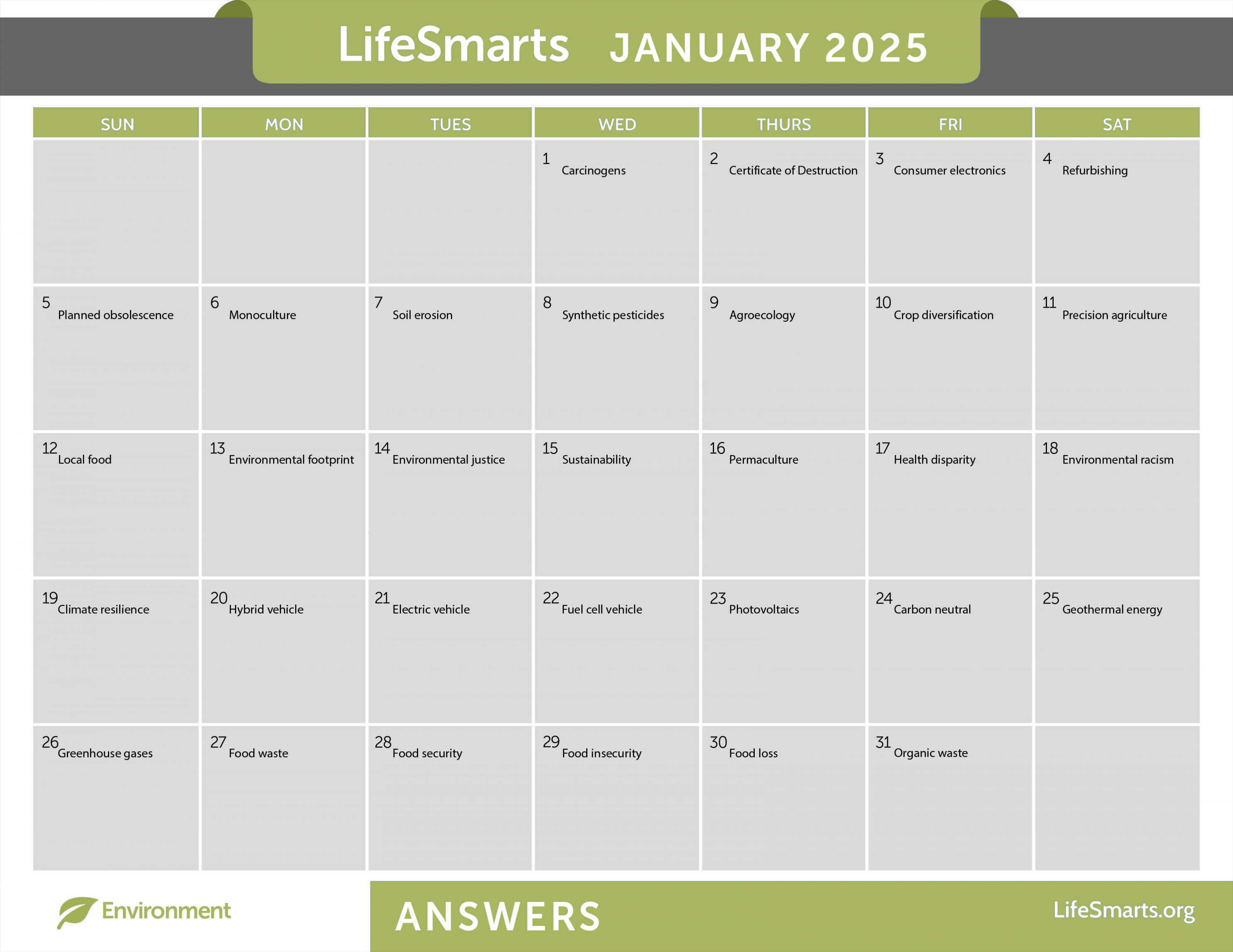 Question of the day lifesmarts calendars lifesmarts