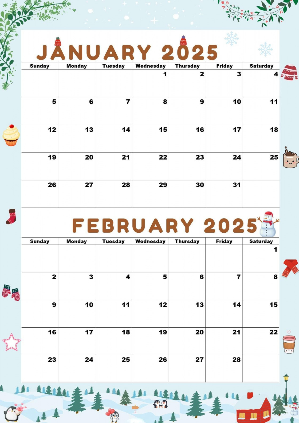 Calendar for January  and February ,january Calendar