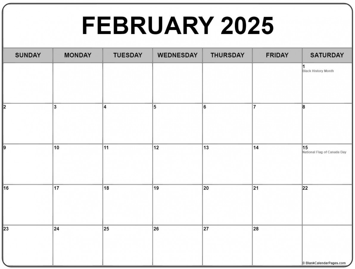 February with holidays calendar